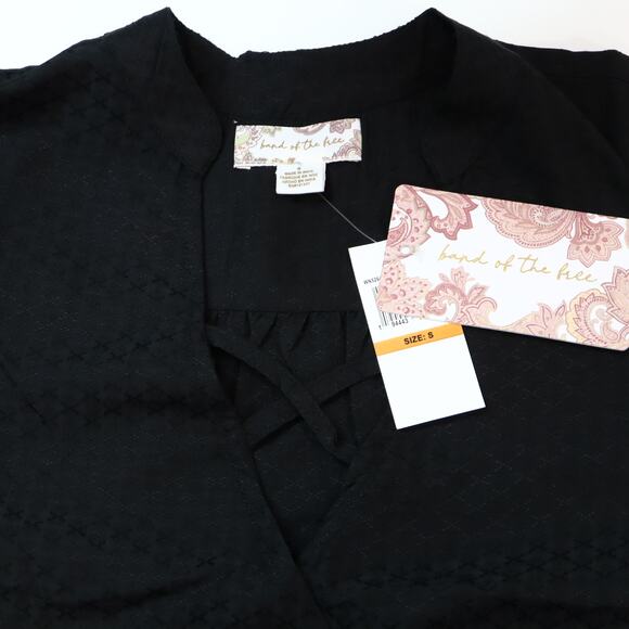 Band Of The Free Crossover Wrap Long Sleeve Top S Black Ikat Minimalist Office - Picture 10 of 11